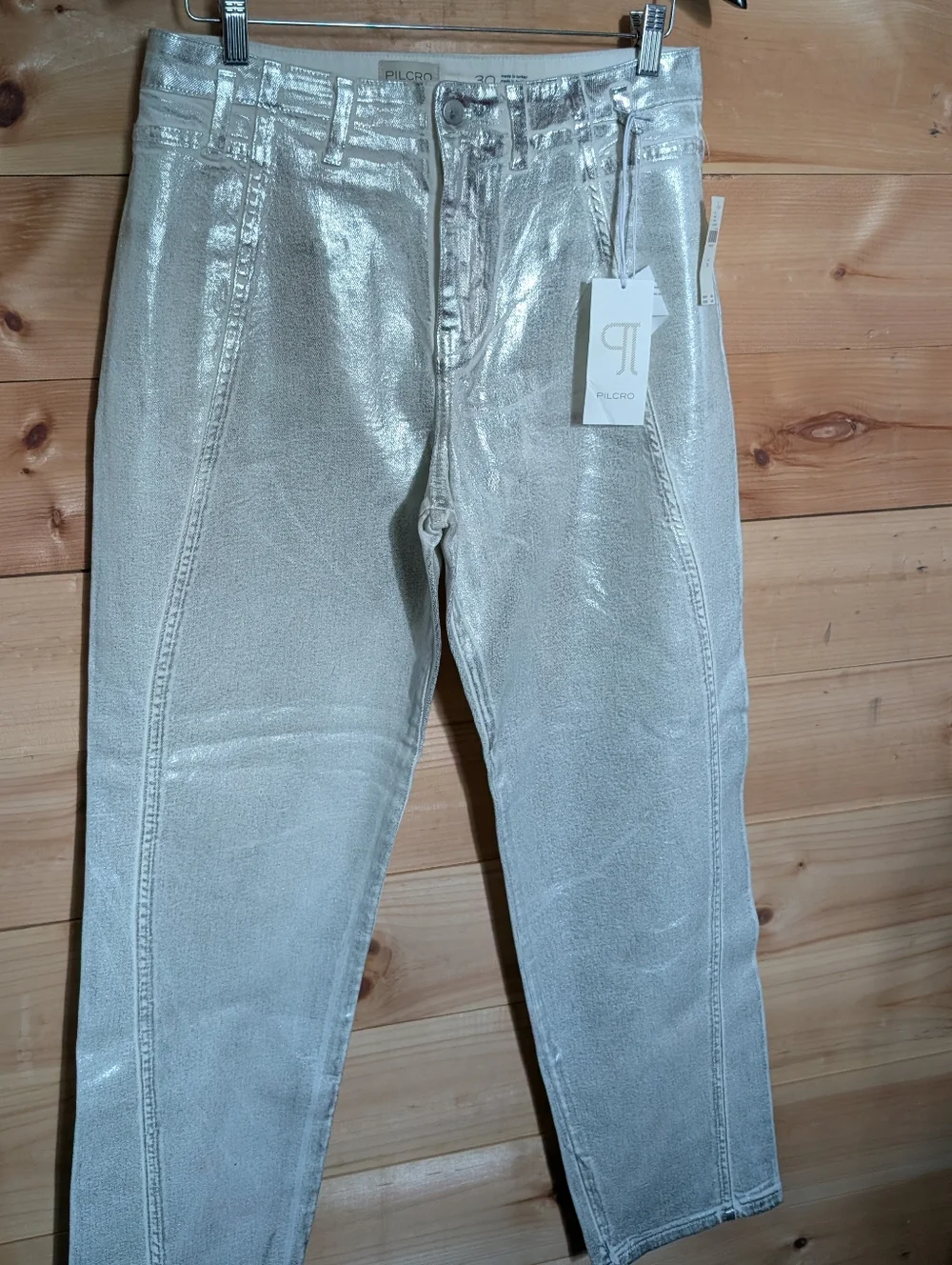 Pilcro Metallic Silver Jeans, NWT, Size 30 - Picture 2 of 4